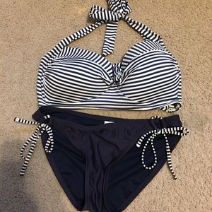 Blue and white striped swimsuit